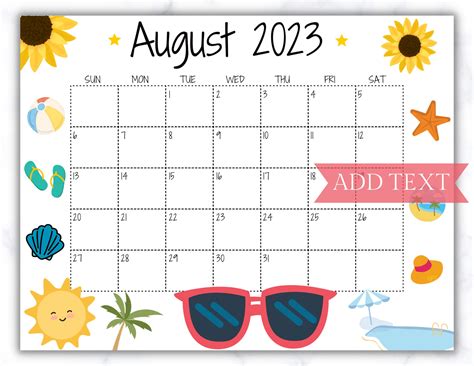 Editable August 2023 Calendar Printable Wall Calendar 2023 Etsy