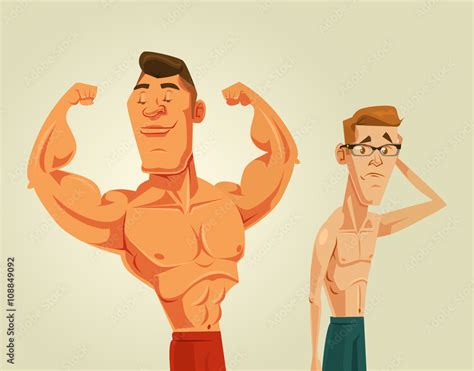Strong And Weak Men Vector Flat Cartoon Illustration Stock Vector