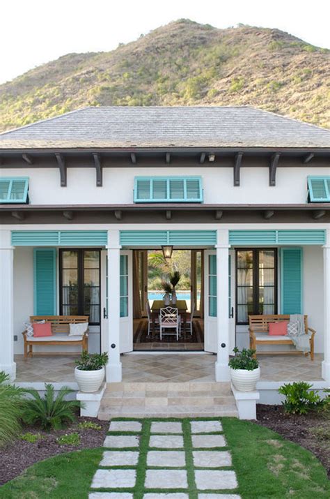 Add Curb Appeal With Colorful Shutters Caribbean Homes Beach House Exterior Beach House Decor