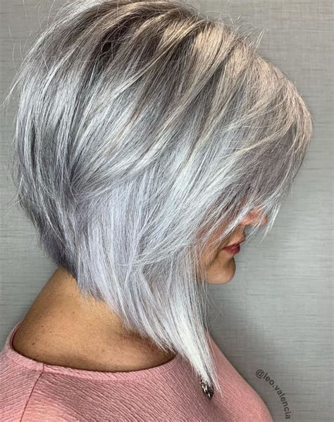 Steeply Angled Silver Bob With Layers Modern Haircuts Womens