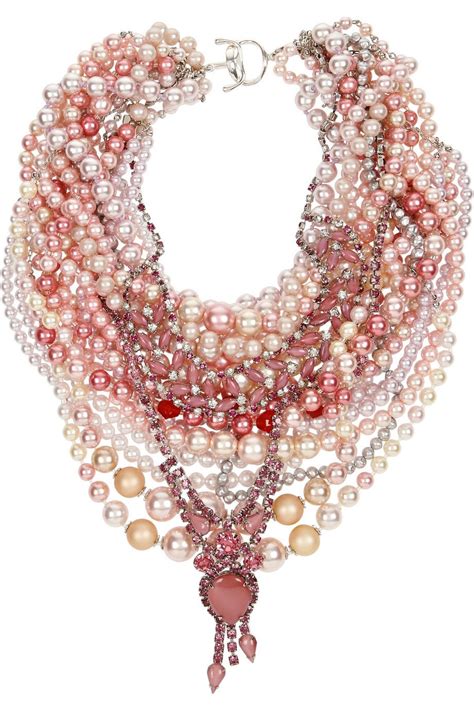 Tom Binnspearls In Peril Rhodium Plated Faux Pearl And Crystal Necklace Pink Pearl Fashion