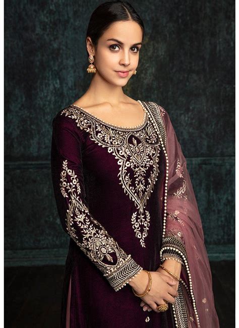 Deep Plum And Rose Velvet Punjabi Suit Velvet Dress Designs Indian