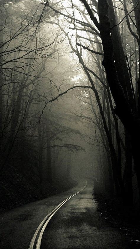 1920x1080 dark, shadow, black, white, forest, psycho, horror wallpaper hd. Creepy Road Forest Trees Fog Android iPhone Wallpaper ...