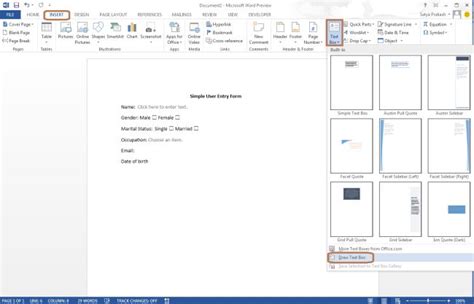 Create User Entry Form In Word 2013