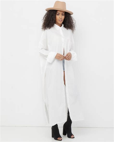Erykah Long Button Down White Maxi Shirt Dress At Flyjane