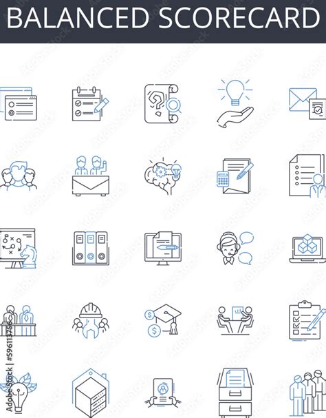 Balanced Scorecard Line Icons Collection Risk Assessment Decision