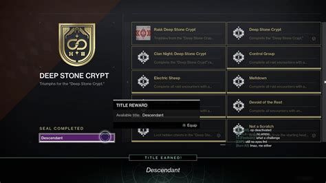 Destiny 2 Deep Stone Crypt Descendant Seal Complete Full Taniks
