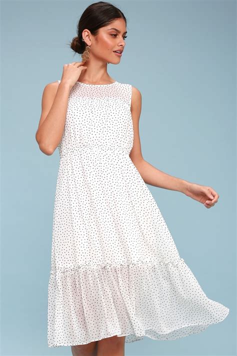 Cute White Polka Dot Dress Midi Dress Sleeveless Dress