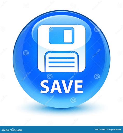 Save Floppy Disk Icon Glassy Cyan Blue Round Button Stock