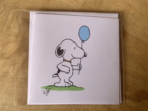 Hand Drawn Snoopy Birthday Card Celebration Handmade Balloon Fun