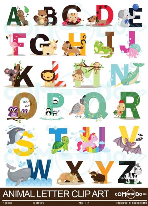 animal letters clipart alphabet digital clip art