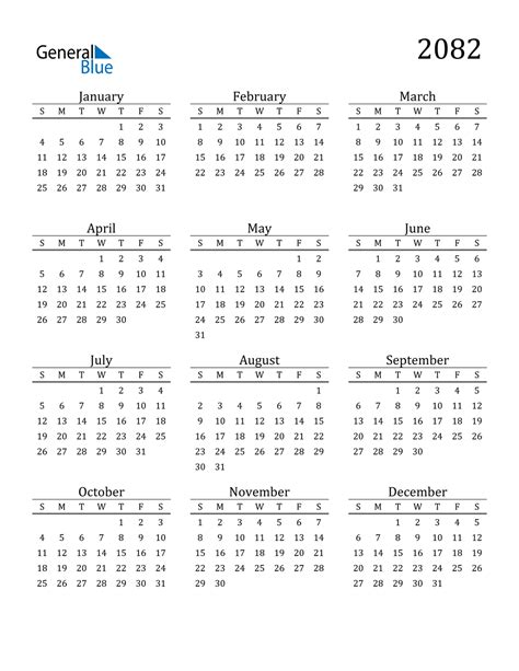 2082 Calendar Pdf Word Excel