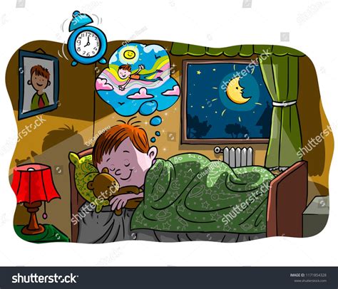 Vector Illustration Kid Sleeping And Dreaming Cartoon Concept Ad