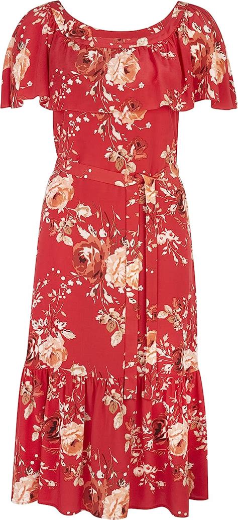 Laura Ashley Red Silk Floral Off The Shoulder Dress Size Uk 14 Amazon