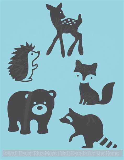 Baby Woodland Animals Silhouette Wall Art Decals Stickers For Nursery Decor