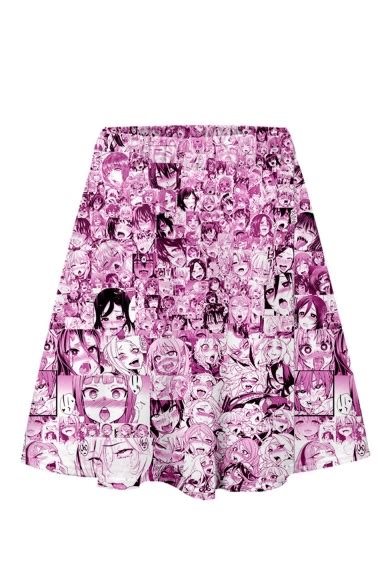 Ahegao Comic Anime 3d Cartoon Girls Printed Knee Length A Line Skirt