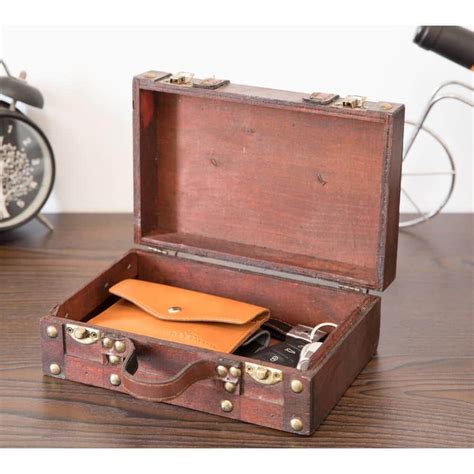 Vintiquewise Antique Style Small Wooden Suitcase With Leather Straps