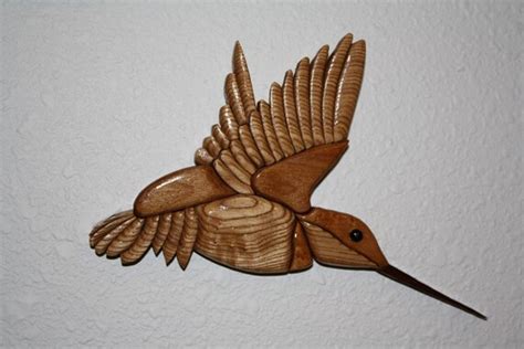 Hummingbird Original Intarsia Wood Carving By Bunnyrabbittoys