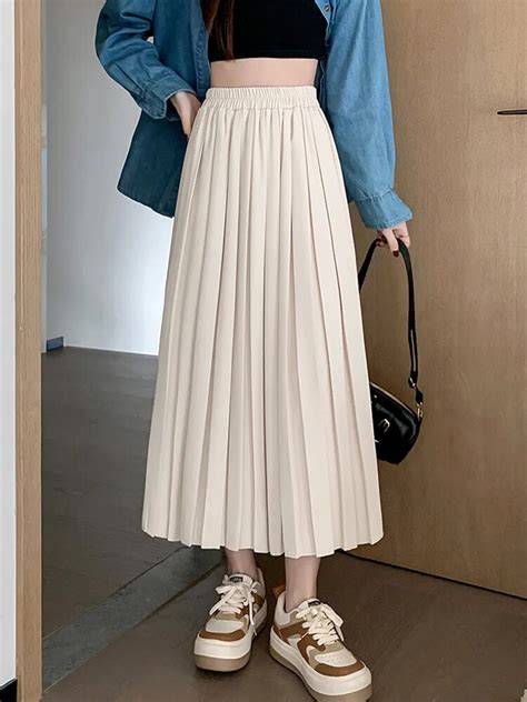 Tigena Women Pleated Long Skirt Fall Winter Vintage Elegant Casual