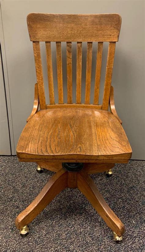 Lot Vintage Oak Office Chair With Wheels