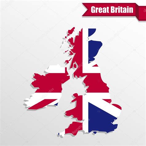 Mapa Del Reino Unido Con Bandera Del Reino Unido Dentro Y Cinta Vector