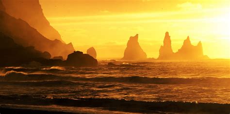 Landscape Mountains Sea Waves Sunset Sunlight Nature