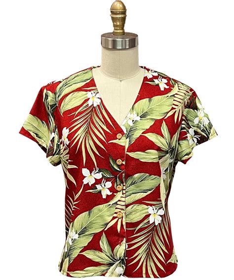 paradise found white ginger v neck top red aloha shirt shop