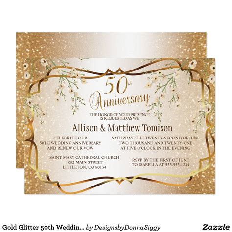 Gold Glitter 50th Wedding Anniversary | DIY Text Invitation | Zazzle