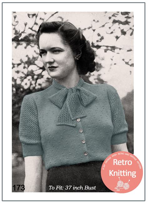 1940s Pussy Bow Sweater Knitting Pattern Pdf Instant Download Etsy