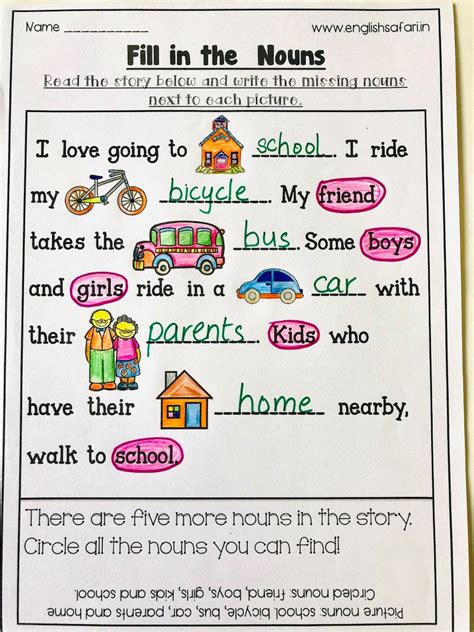 Nouns Printable Worksheet Pack Kindergarten First Second Grade Nouns