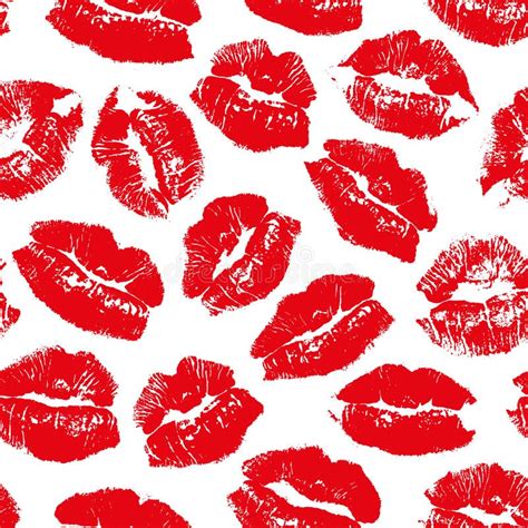 Vector Seamless Pattern With Imprint Kiss Red Lips Stock Vector