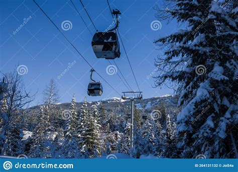 Ski Gondola Lift In Mountains Ski Attraction Mountains Winter Landscape View Stock Photo