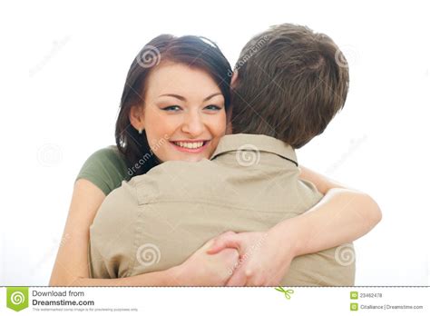 Happy Girl Hugging Boyfriend Stock Photo Image Of