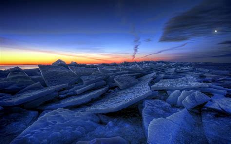 Ice Nature Lakes Frozen Winter Sky Clouds Sunrise Sunset Hdr Wide Hd