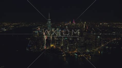 Lower Manhattan Skyscrapers In Autumn New York City Aerial Stock Photo