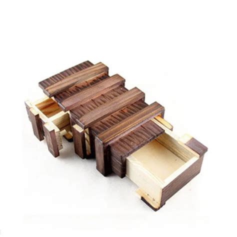 Magic Vintage Wooden Puzzle Box With Secret Drawer Brain Teaser Wooden