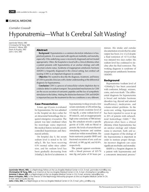 Hyponatremia—what Is Cerebral Salt Wasting Docslib