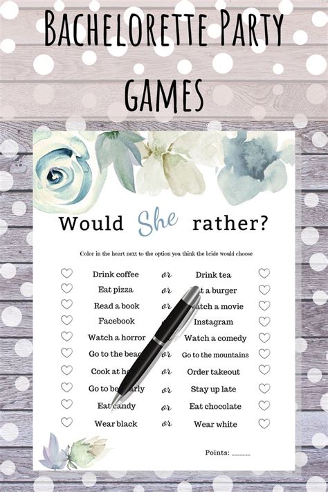Would She Rather Bachelorette Party Game Printable Bridal Etsy Fun