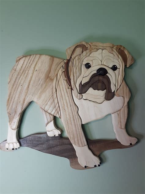 Bulldog Body Wood Intarsia Wall Hanging Scroll Saw Art Etsy