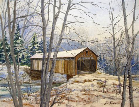 Teegarden Covered Bridge In Winter Painting By Lois Mountz