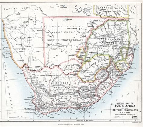 Sketch Map Of South Africa Showing British Possessions July 1885