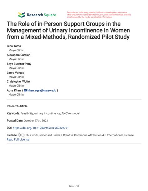 Pdf The Role Of In Person Support Groups In The Management Of Urinary