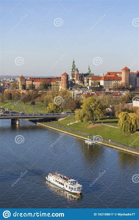 aerial balloon view of the city wawel royal castle with wawel cathedral vistula river and