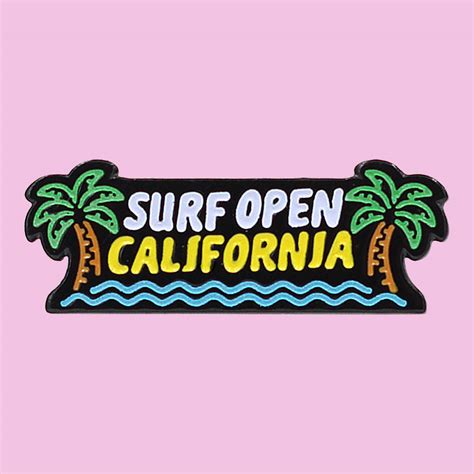 Surf Open California Neon Sign Enamel Pin Glow In The