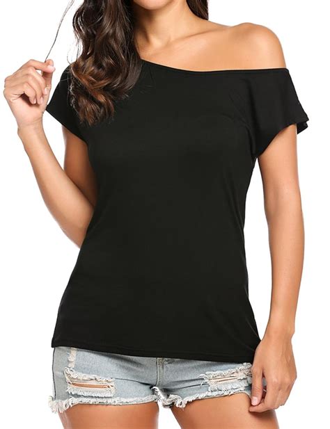 Halife Womens Off Shoulder Short Sleeve Loose Fit T Shirts Tops Blouses At Amazon Womens
