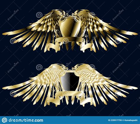 Winged Golden Luxury Shield Medieval Heraldic Emblem Crest2 Stock