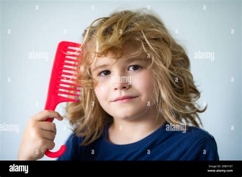 Kids Barber Shop Child With Brush Combing Hair Boy Taking Hairstyle