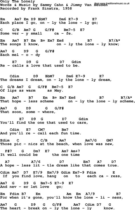 Song Lyrics With Guitar Chords For Only The Lonely Frank