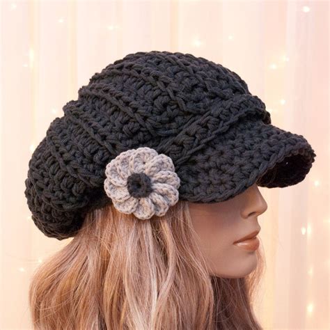Slouchy Cotton Crochet Newsboy Hat With Flower All By Ladybaron