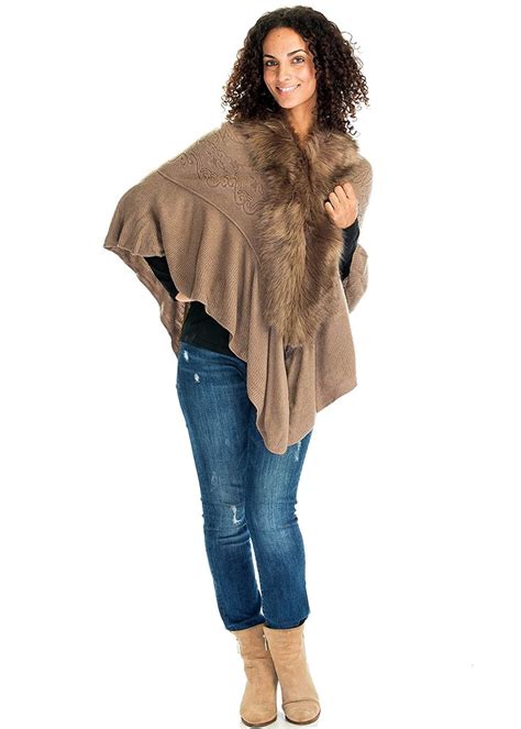 Ladieswomens Fashion Luxury Faux Fur Shawl Wraps Coat Sweater Cape